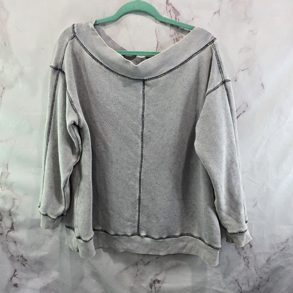 Anthropologie Sweatshirt Womens Medium Blue Boxy Pilcro Off Shoulder Speckled